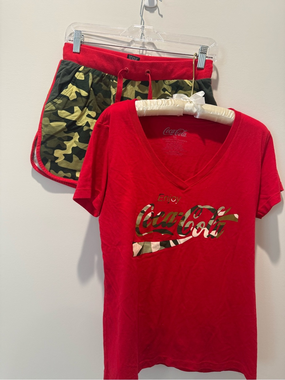 Coca-Cola Red Tee and Green Camo Trim Short Set
